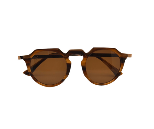 ACETATE METAL SUNGLASSES BROWN